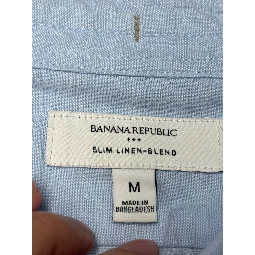 Banana Republic Mens Slim Linen-Blend Button Down Shirt Light Blue Medium M